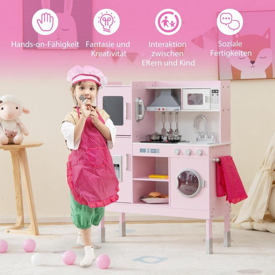 B2X  Cucina per bambini in legno con 16 accessori da gioco per bambini dai 3 anni in su 83 x 29 x 103 cm rosa 
