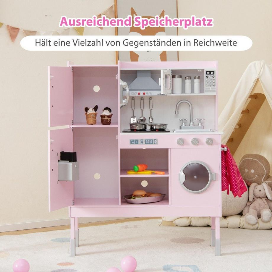 B2X  Cucina per bambini in legno con 16 accessori da gioco per bambini dai 3 anni in su 83 x 29 x 103 cm rosa 