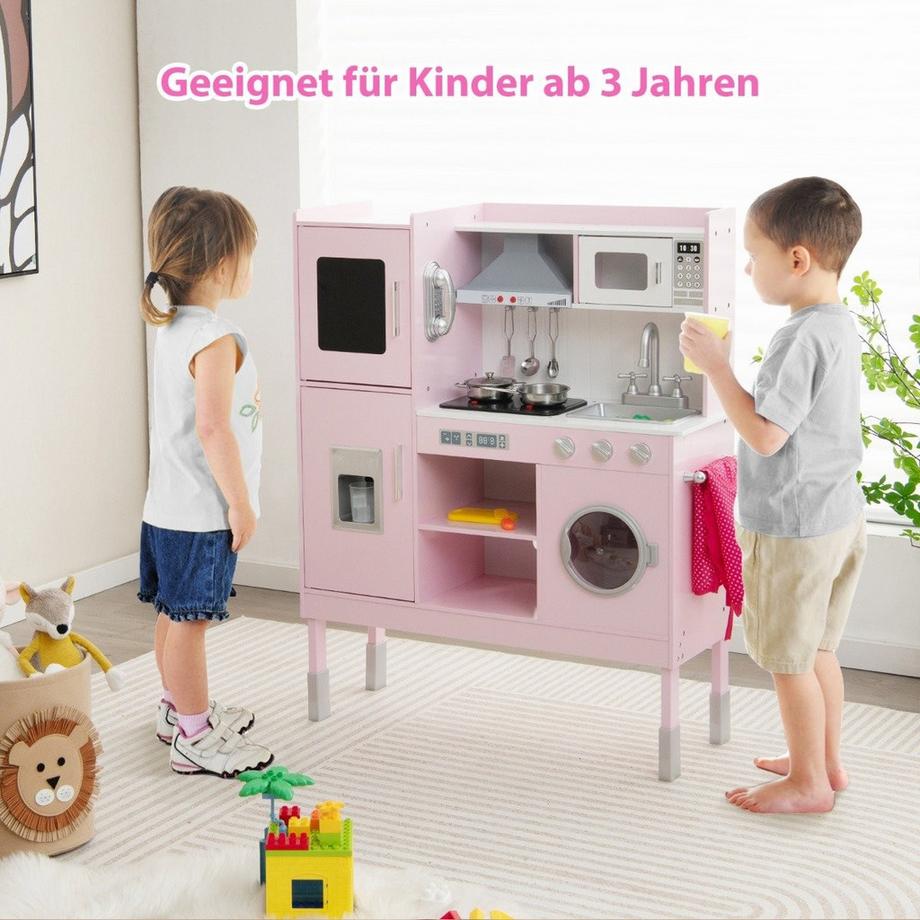 B2X  Cucina per bambini in legno con 16 accessori da gioco per bambini dai 3 anni in su 83 x 29 x 103 cm rosa 
