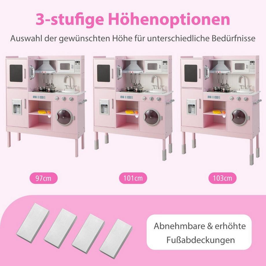 B2X  Cucina per bambini in legno con 16 accessori da gioco per bambini dai 3 anni in su 83 x 29 x 103 cm rosa 