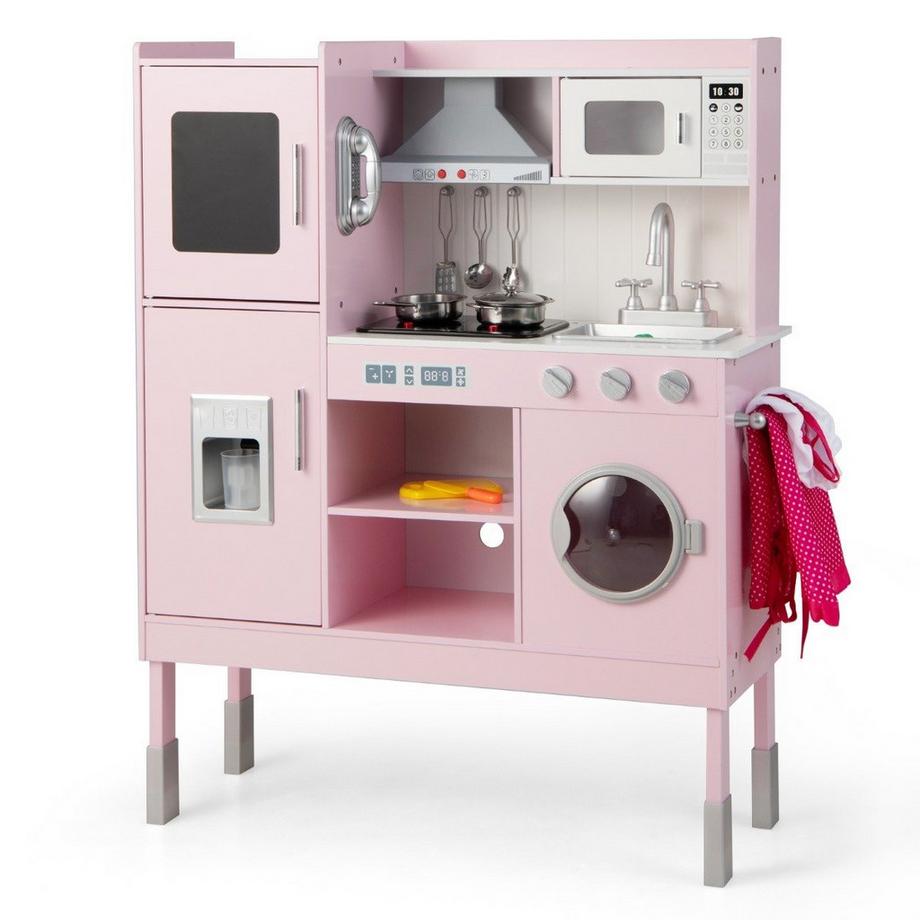B2X  Cucina per bambini in legno con 16 accessori da gioco per bambini dai 3 anni in su 83 x 29 x 103 cm rosa 