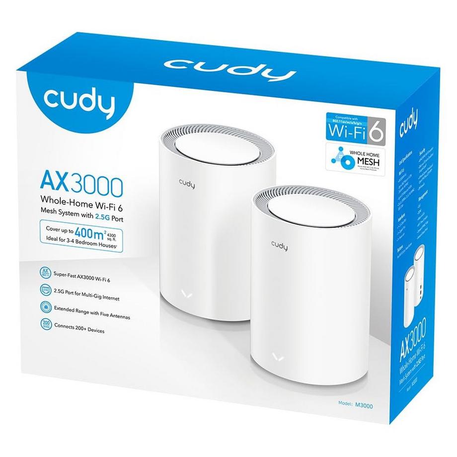 cudy  CUDY Mesh Solution M3000 2er-Pack AX3000 Gigabit Wi-Fi 6 2,5G Weiß 