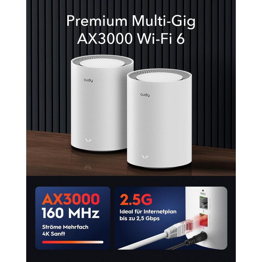 cudy  CUDY Mesh Solution M3000 2er-Pack AX3000 Gigabit Wi-Fi 6 2,5G Weiß 