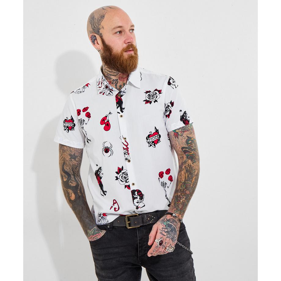 Chemise Imprimée Tatouage Finitions Contratées Manches Courtes