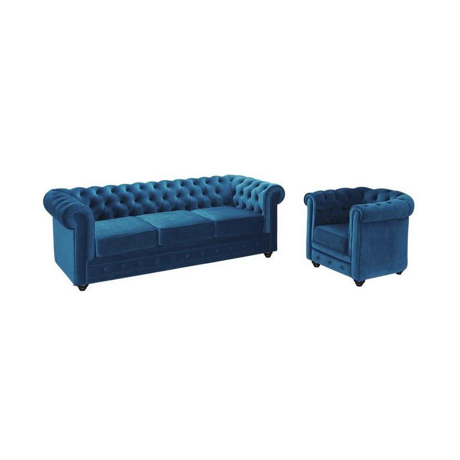 Vente-unique Canapé 3 places fauteuil CHESTERFIELD Velours  