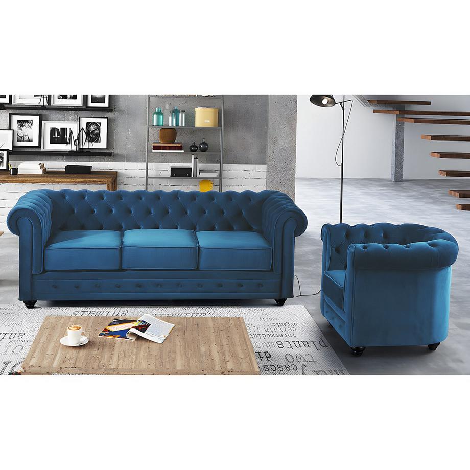 Vente-unique Canapé 3 places fauteuil CHESTERFIELD Velours  