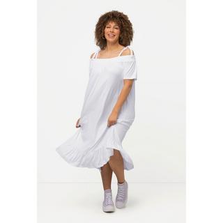 Ulla Popken  Midikleid, Volant, A-Linie, Carmenausschnitt, Halbarm 