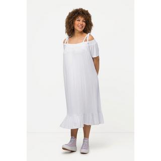 Ulla Popken  Midikleid, Volant, A-Linie, Carmenausschnitt, Halbarm 