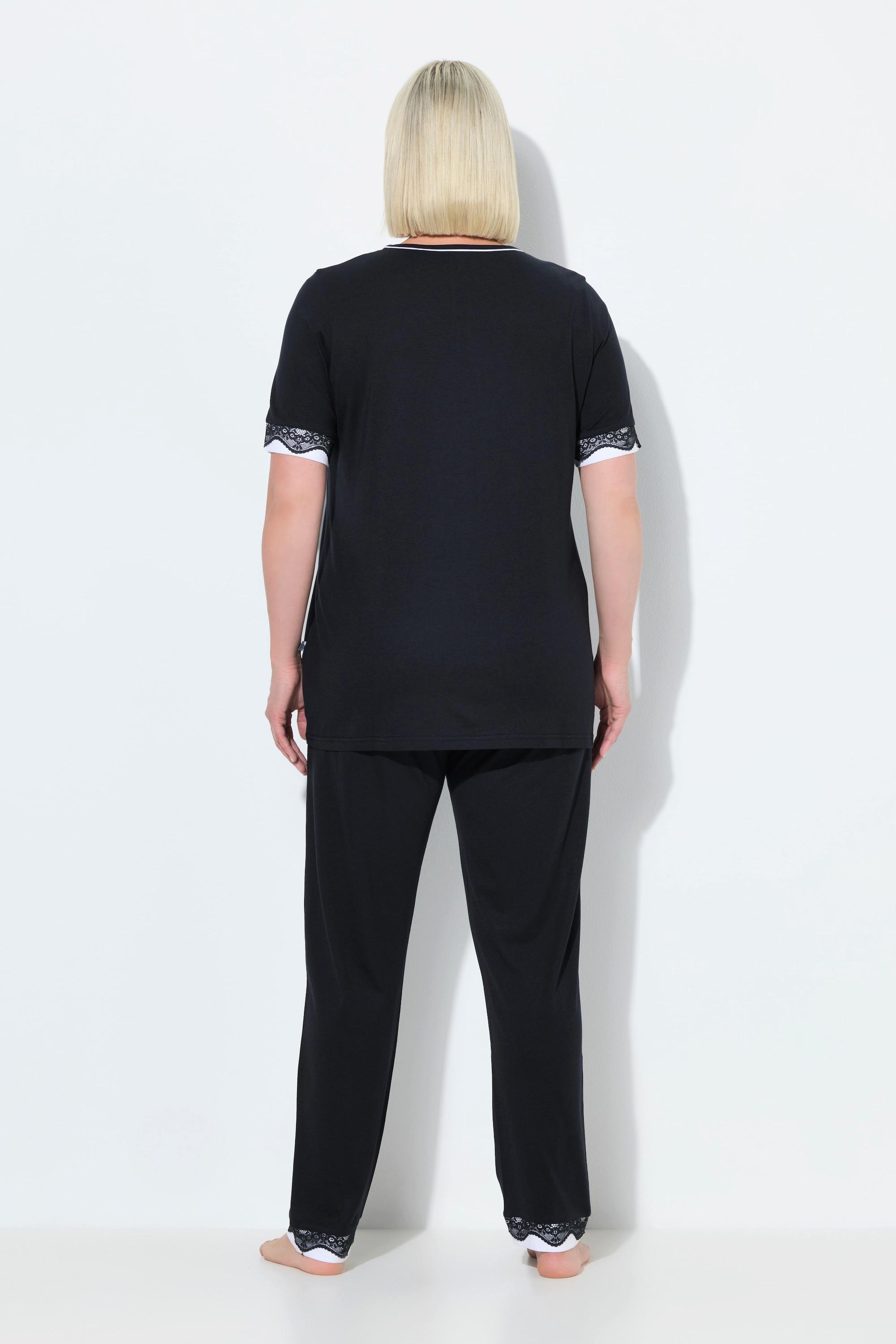 Ulla Popken Pigiama Bordi Pizzo Girocollo Mezza Manica  