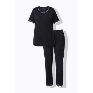 Ulla Popken Pigiama Bordi Pizzo Girocollo Mezza Manica  