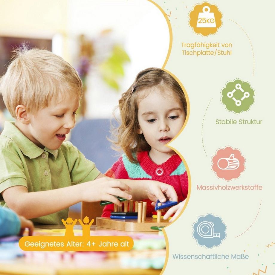 Northix  Kindertisch Holztisch mit 4 Stühlen für Kinder Kindertisch- und Stuhl-Set mit Rückenlehne Natur 