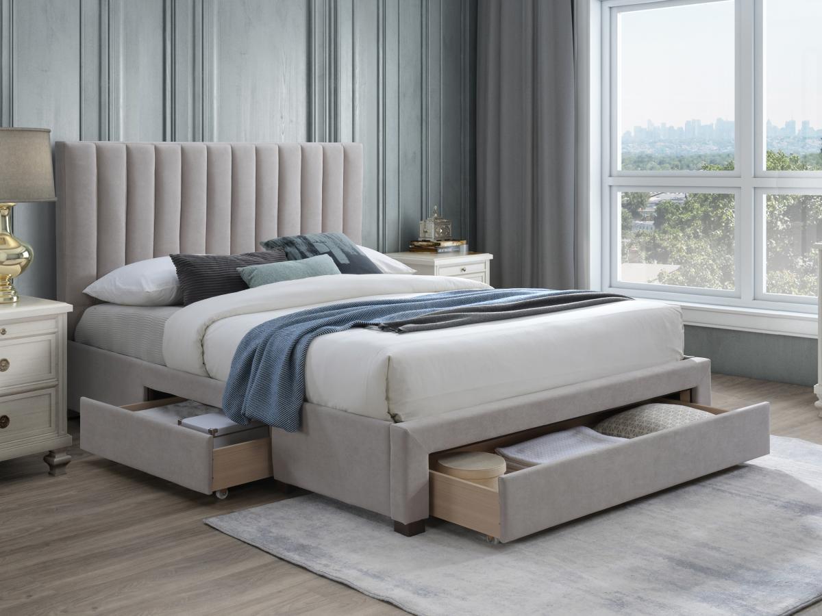 Vente-unique Letto con 3 cassetti 140 x 200 cm Tessuto Beige - LIAKO  