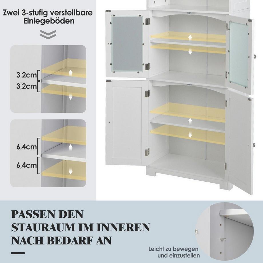 Northio Meuble de Salle de Bain Haut 163 cm Meuble de Rangement Autonome 60 x 30 x 163 cm Blanc  