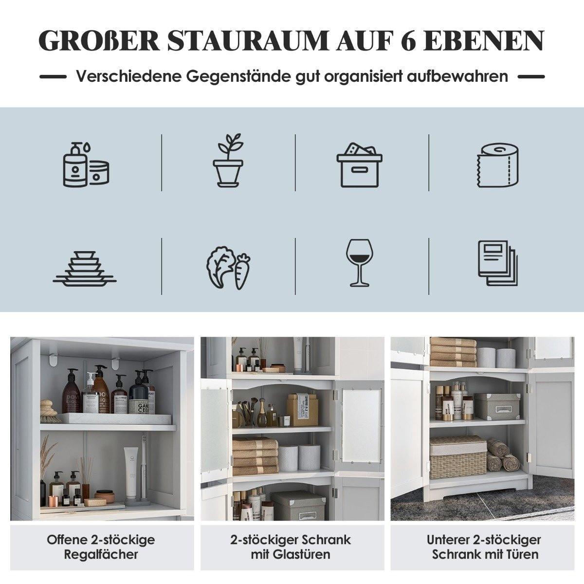 Northio Meuble de Salle de Bain Haut 163 cm Meuble de Rangement Autonome 60 x 30 x 163 cm Blanc  