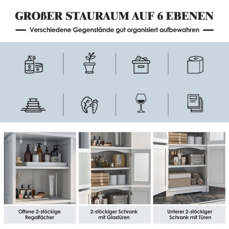 Northio Meuble de Salle de Bain Haut 163 cm Meuble de Rangement Autonome 60 x 30 x 163 cm Blanc  