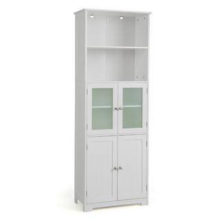 Northio Meuble de Salle de Bain Haut 163 cm Meuble de Rangement Autonome 60 x 30 x 163 cm Blanc  