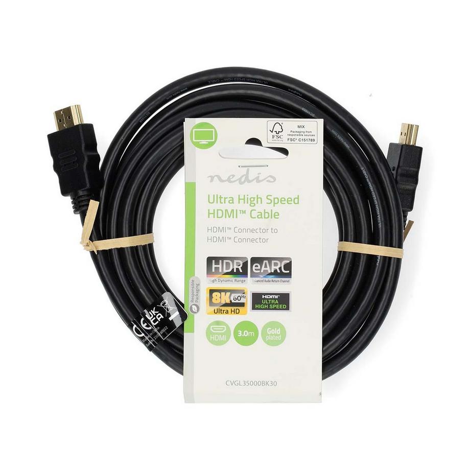 Nedis  Câble HDMI™ Ultra High Speed | HDMI™ Contact | HDMI™ Contact | 8K@60Hz | 48 Gbps | 3,00 m | Rond | 6,7 mm | Svart | Label 