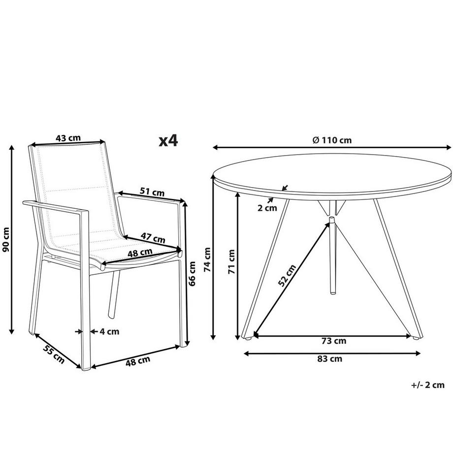 Beliani Salle à manger de jardin avec chaises en Aluminium Industriel OLMETTO/BUSSETO  