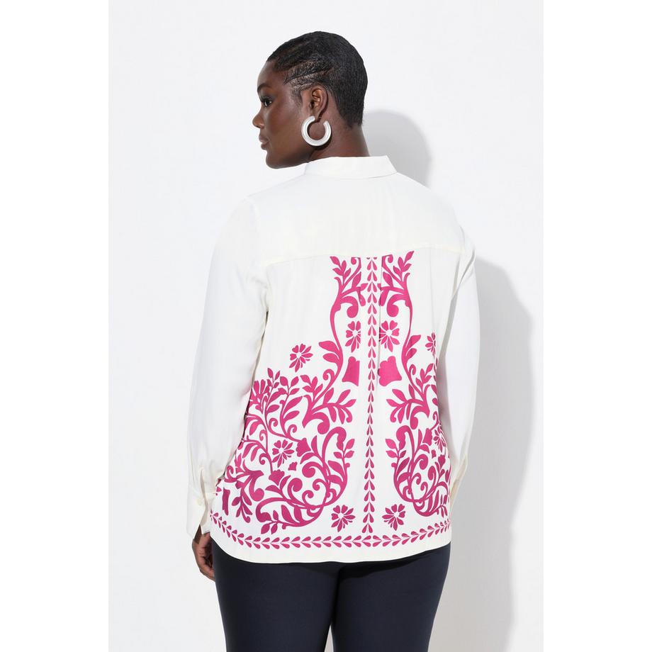 Ulla Popken Blouse en satin motif floral col chemise manches longues  