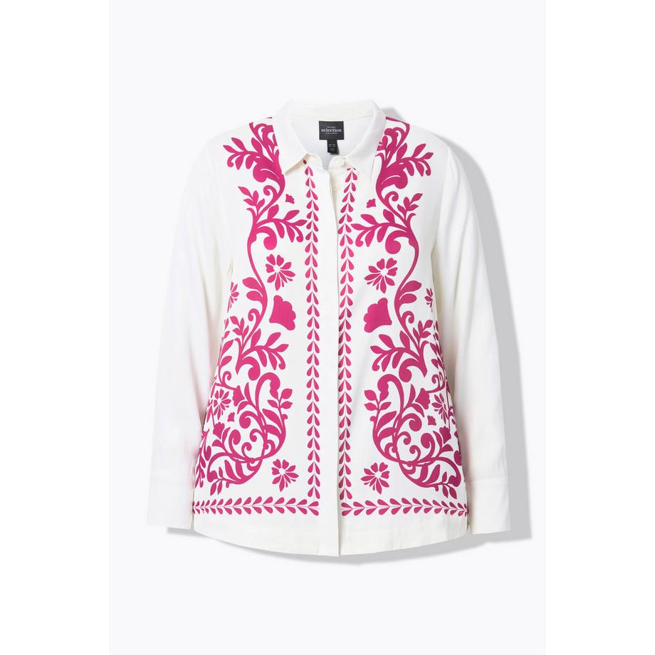 Ulla Popken Blouse en satin motif floral col chemise manches longues  