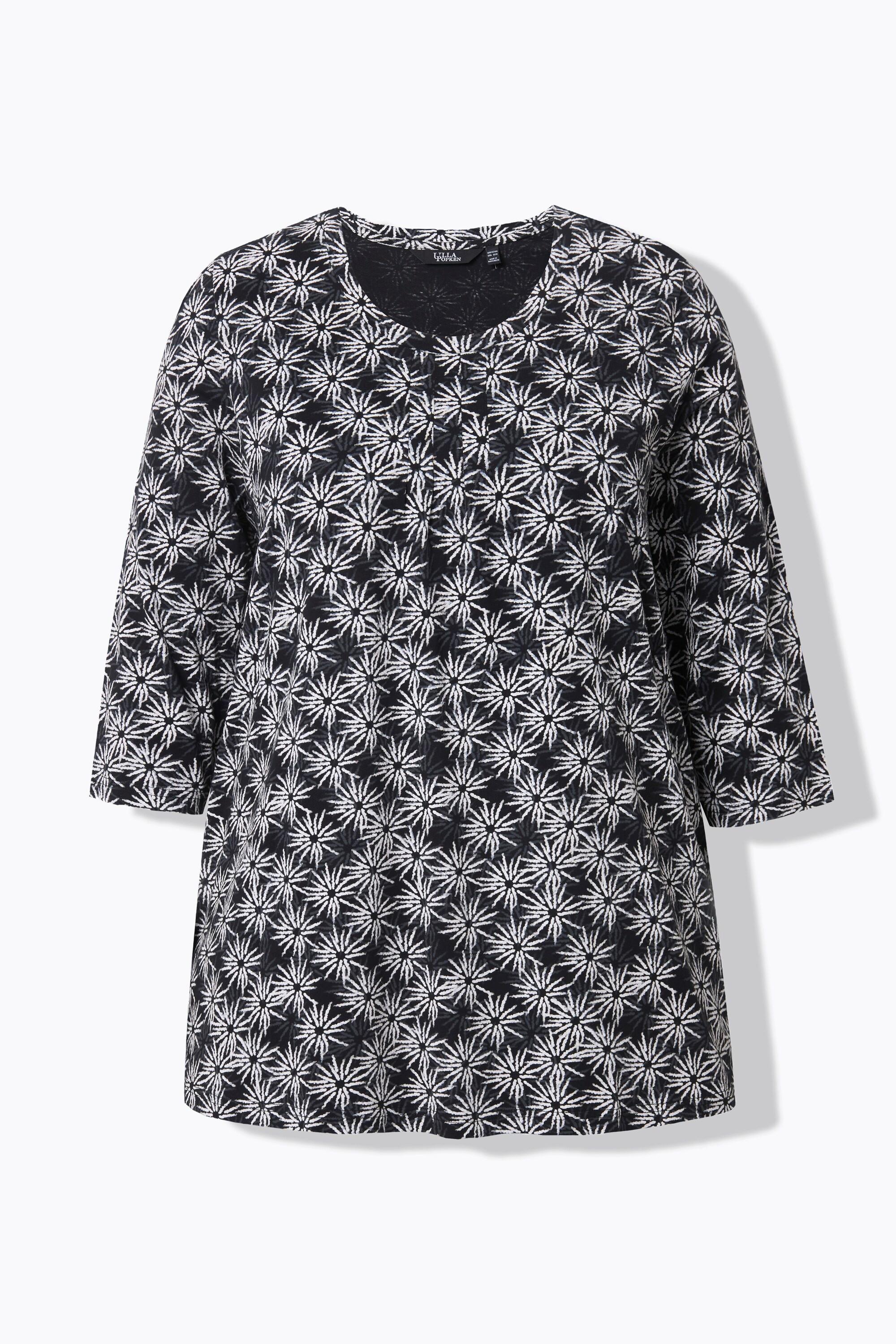 Ulla Popken  Shirt, Blüten, A-Linie, Rundhals, 3/4-Arm 