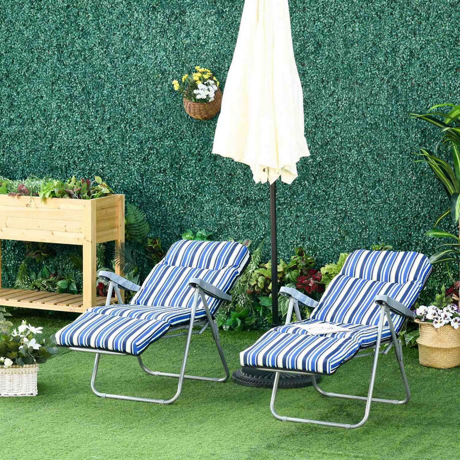 Northio Liegestuhl 2Er-Set Sonnenliege Mit Kissen, Klappbar, Verstellbare Rückenlehne, Stahl+Polyester, Blau, 60X75X65-102Cm  