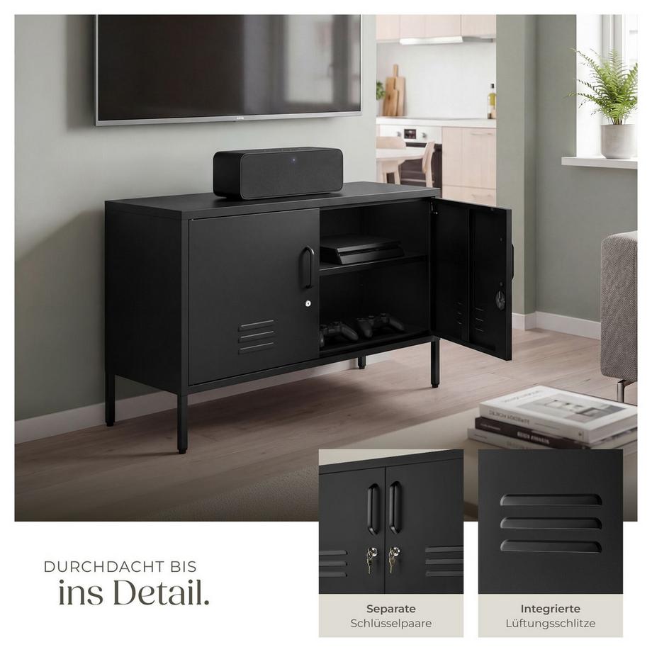 Tectake Sideboard Baker 2 Türen mit Magnetverschluss, einzeln abschließbar verstellbarer Zwischenboden  