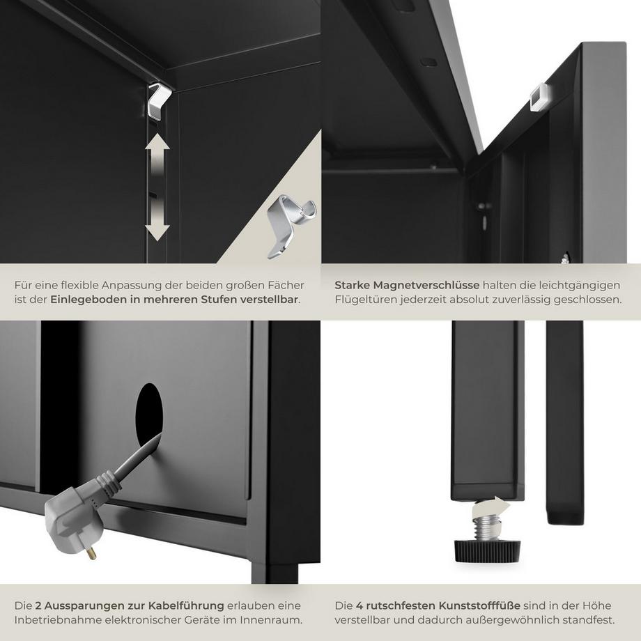 Tectake Sideboard Baker 2 Türen mit Magnetverschluss, einzeln abschließbar verstellbarer Zwischenboden  