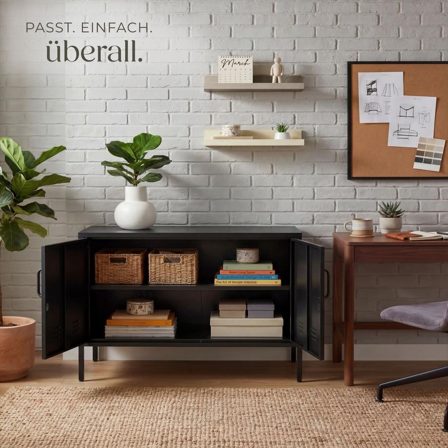 Tectake Sideboard Baker 2 Türen mit Magnetverschluss, einzeln abschließbar verstellbarer Zwischenboden  