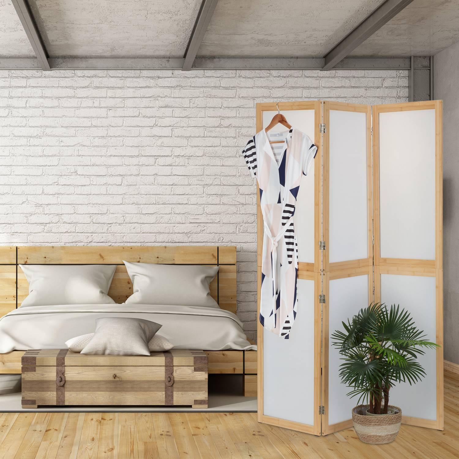 Northio 3-teiliger Paravent mit Bambusrahmen  