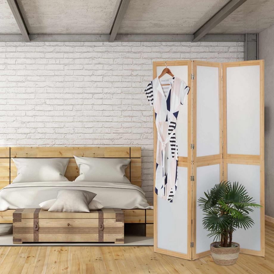 Northio Paravento in 3 parti con cornice in bambù  