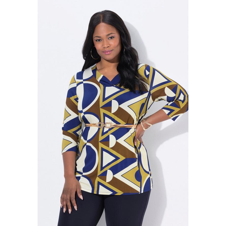 Ulla Popken Maglia Slinky Stampa Grafica Maniche 3/4 Scollo a V  