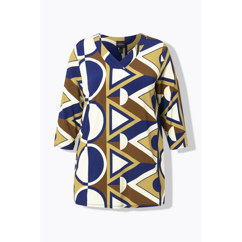 Ulla Popken Maglia Slinky Stampa Grafica Maniche 3/4 Scollo a V  