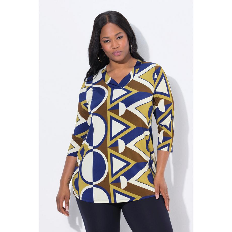 Ulla Popken Maglia Slinky Stampa Grafica Maniche 3/4 Scollo a V  