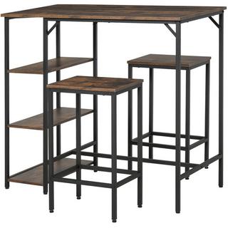 Northio Ensemble De Table De Bar, Table De Bar Avec 2 Tabourets De Bar, Ensemble De Table 3 Pièces Avec Étagères, Aggloméré/Acier, Marron Rustique/Noir, 109X60X100Cm  