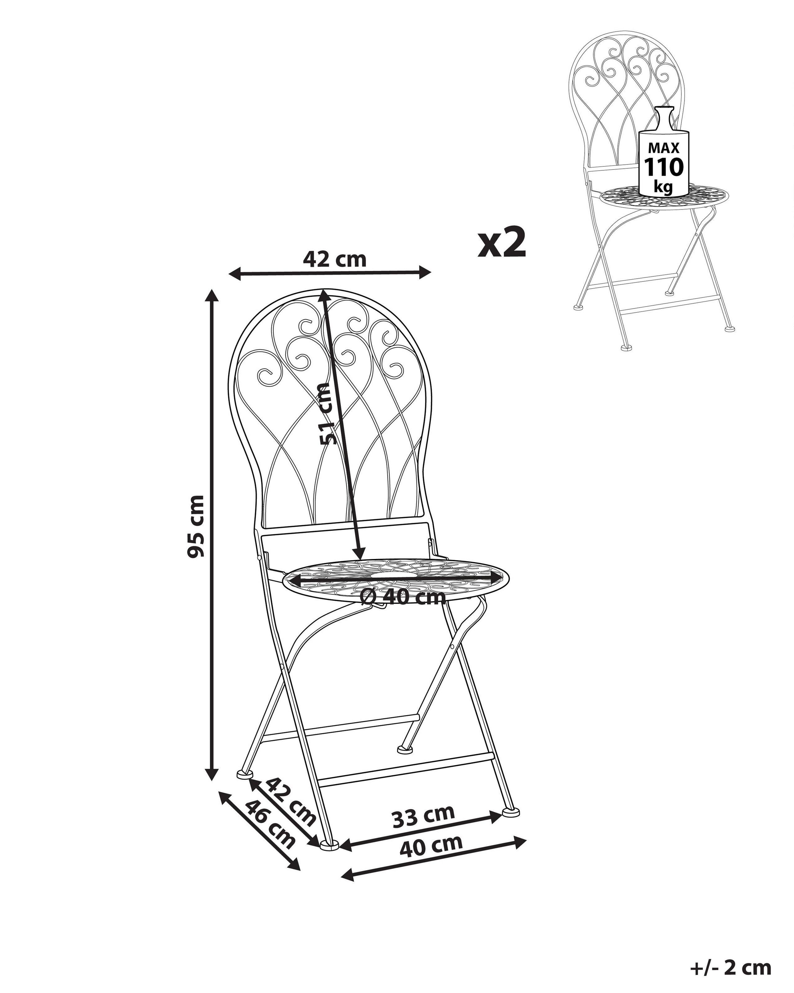 Beliani Lot de 2 chaises en Métal Rétro STIFFE  