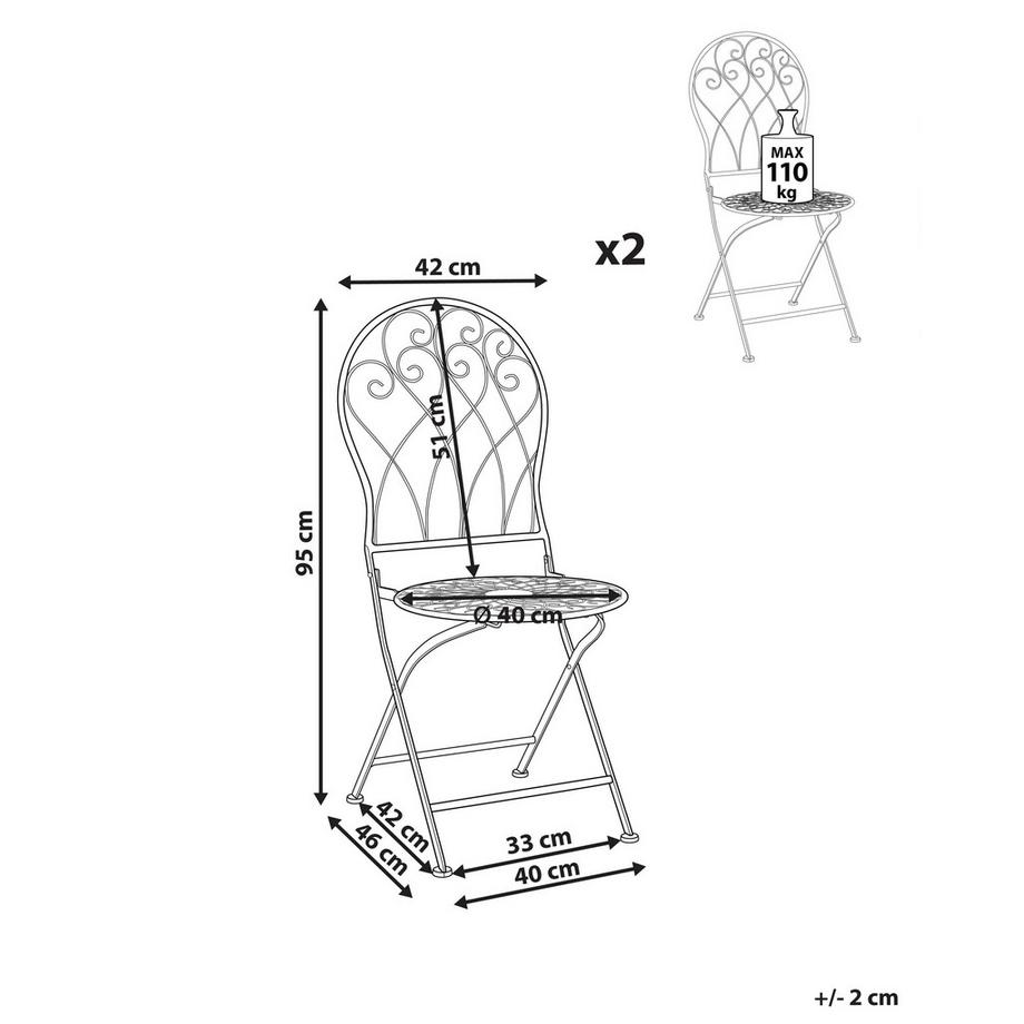 Beliani Gartenstuhl 2er Set aus Eisen  STIFFE  
