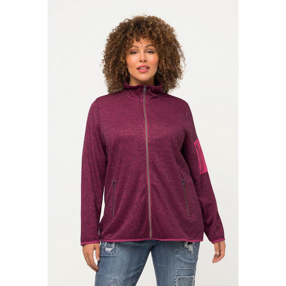 Ulla Popken Veste en maille polaire Col Montant Poches Zippées  