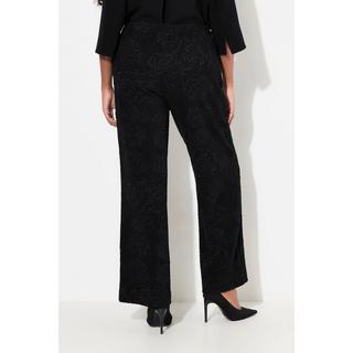 Ulla Popken  Pantaloni di jersey jacquard con fiori, taglio della gamba ampio e cintura elastica 