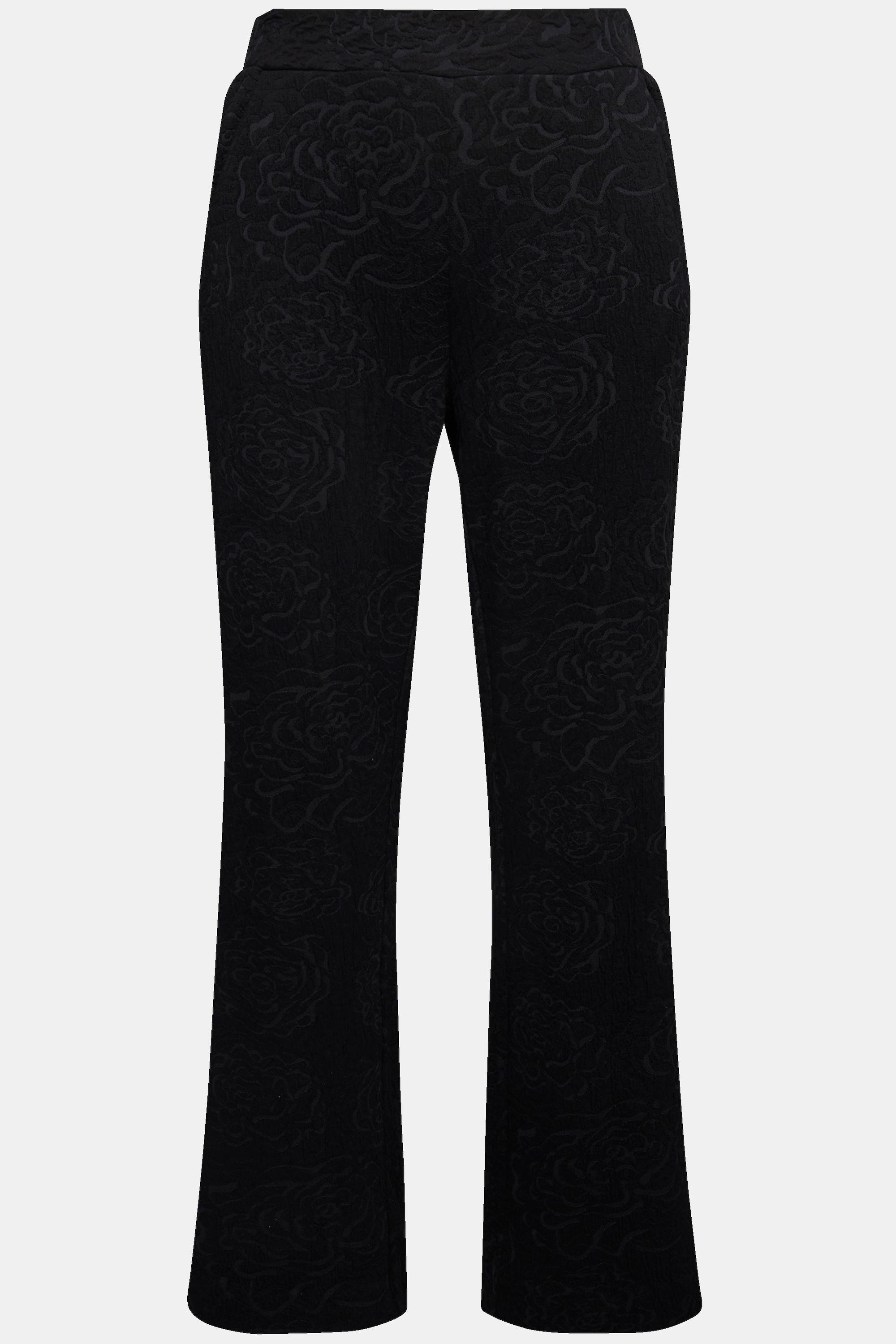 Ulla Popken  Pantaloni di jersey jacquard con fiori, taglio della gamba ampio e cintura elastica 