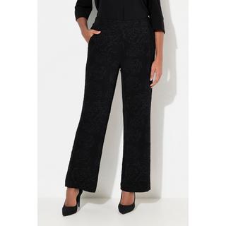 Ulla Popken  Pantaloni di jersey jacquard con fiori, taglio della gamba ampio e cintura elastica 