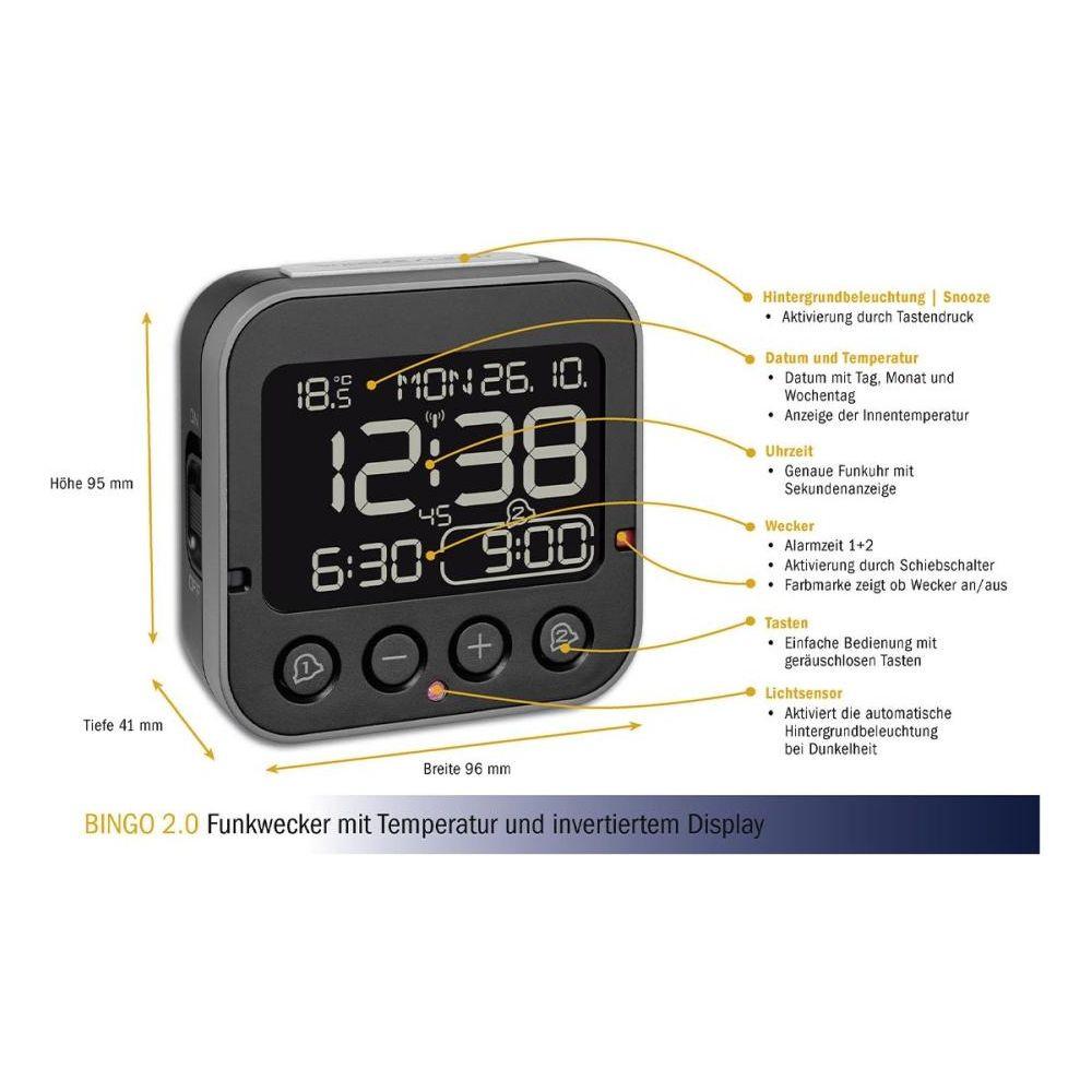 TFA  60.2552.01 - Funkwecker Bingo 2.0 invertiertes Display 