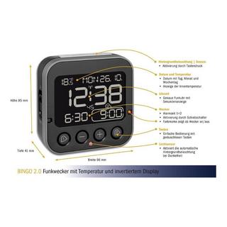 TFA  60.2552.01 - Funkwecker Bingo 2.0 invertiertes Display 