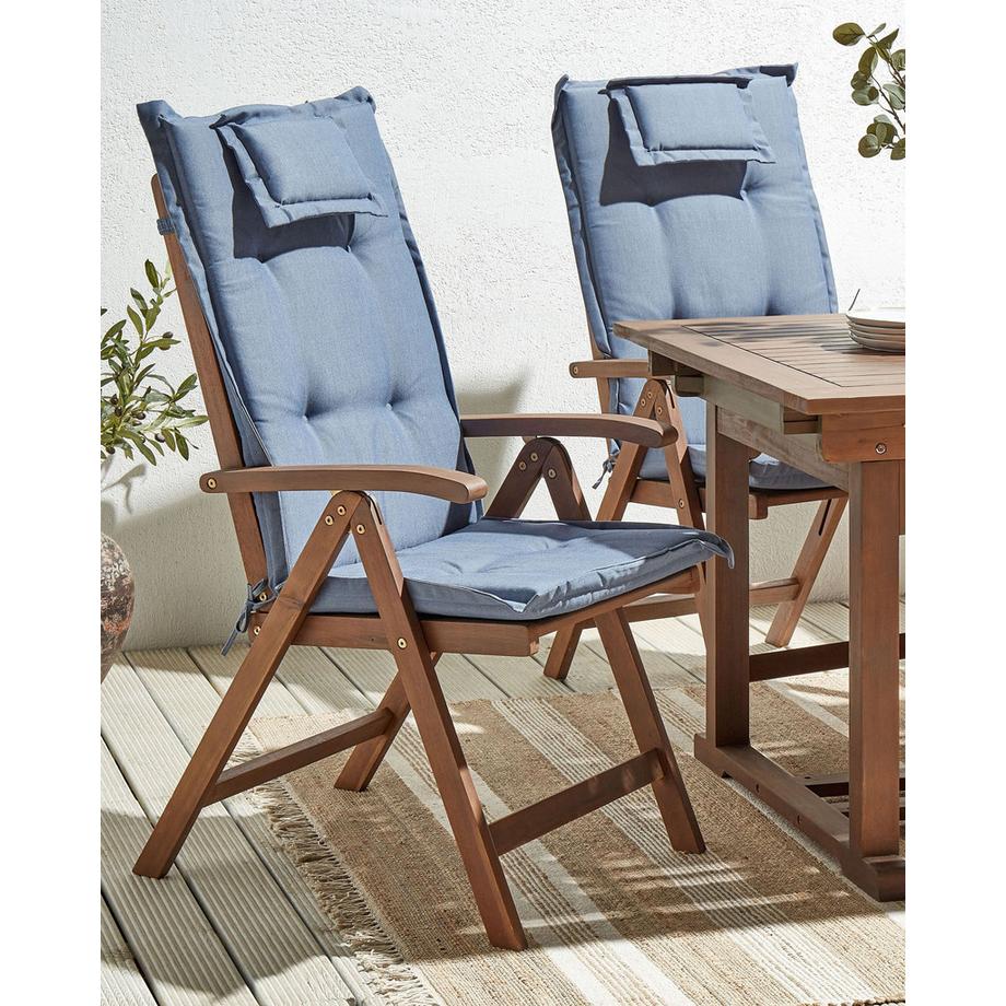 Beliani Lot de 2 chaises de jardin avec coussins en Acacia Rustique AMANTEA  