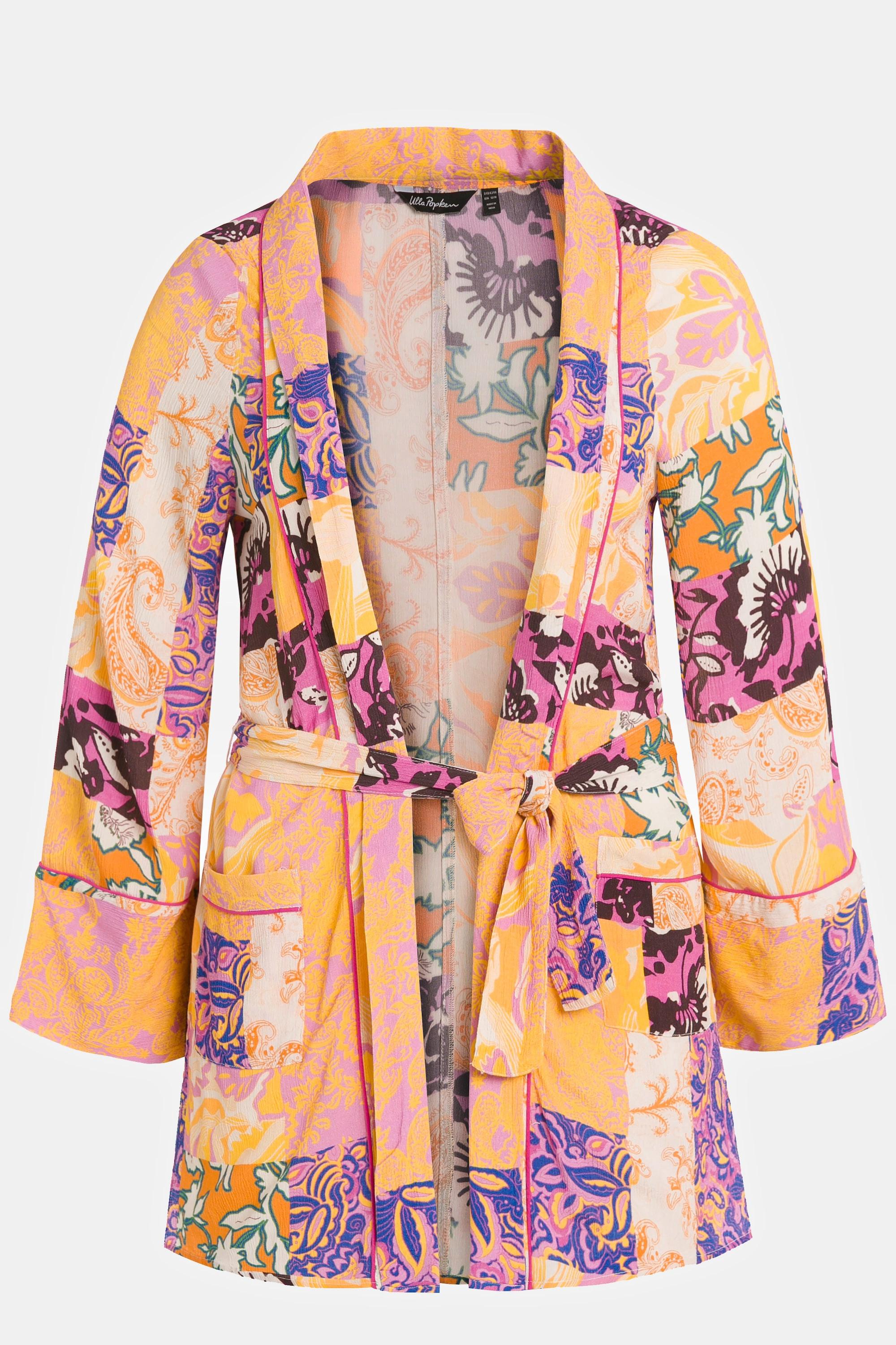 Ulla Popken Kimono Patchdruck A-Linie Schalkragen Langarm  