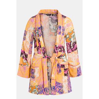 Ulla Popken Kimono Patchdruck A-Linie Schalkragen Langarm  
