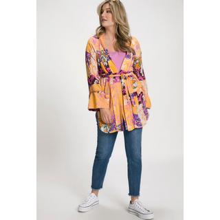 Ulla Popken Kimono Patchdruck A-Linie Schalkragen Langarm  