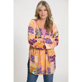 Ulla Popken Kimono Patchdruck A-Linie Schalkragen Langarm  