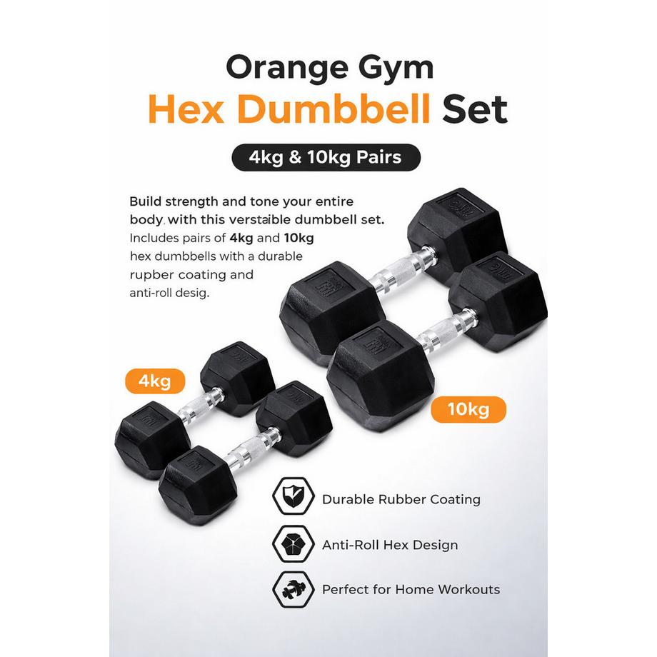 Northio  Hex-Hantel-Set mit gummibeschichteten Hanteln und verchromten Griffen 