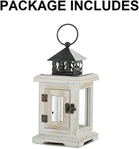 Alopini Lanterne en bois bougeoir lanterne lanterne de jardin - bougeoir décoratif rustique en détresse vintage suspendu en métal et en verre  